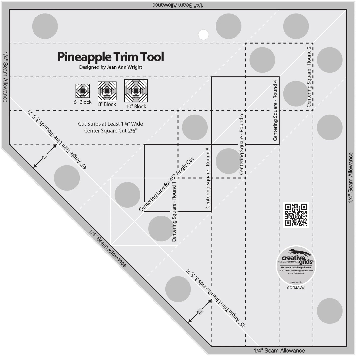 Creative Grids Quilt Ruler Pineapple Trim Tool for 6, 8 or 10in Finished Blocks