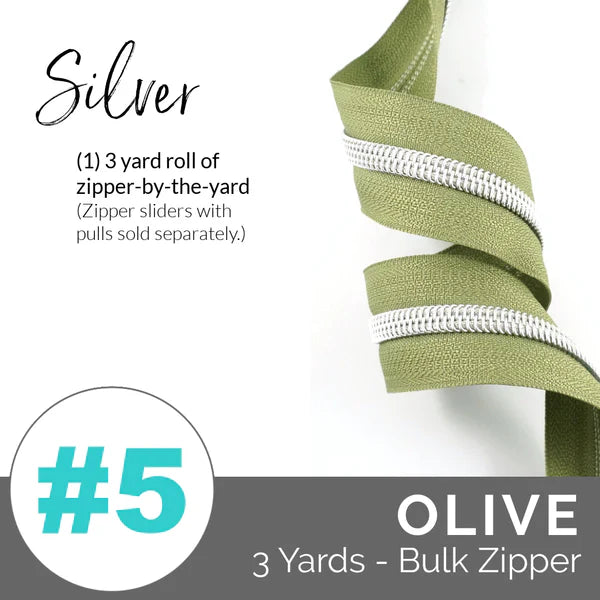 Emmaline Zippers-by-the-Yard - *SIZE#5* Olive (DOES NOT INCLUDE SLIDERS/PULLS)