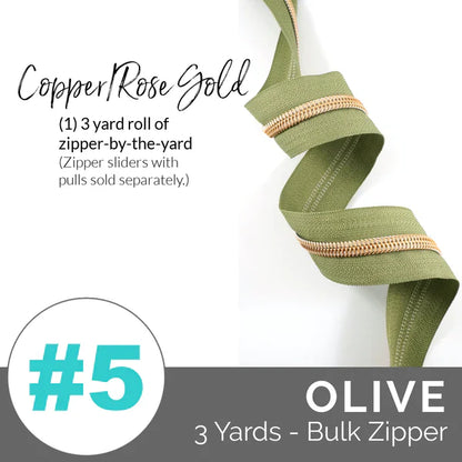 Emmaline Zippers-by-the-Yard - *SIZE#5* Olive (DOES NOT INCLUDE SLIDERS/PULLS)