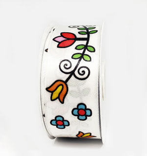 Printed Single Face Satin Ribbon 38mm - White