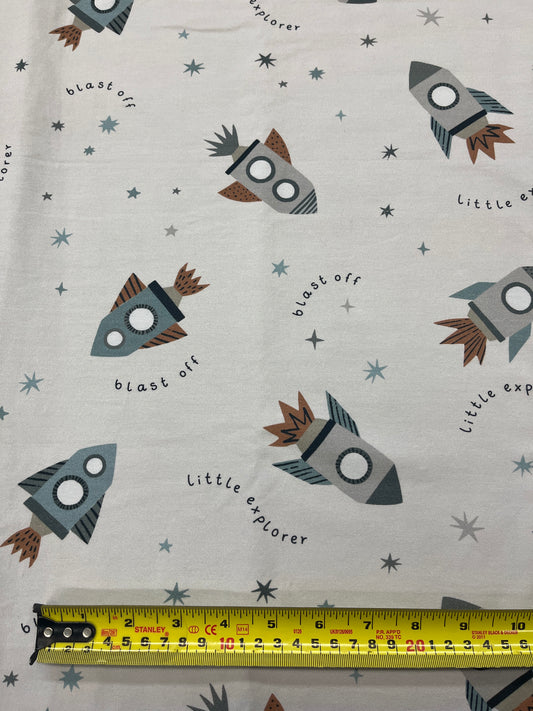 Happy Space Rockets Cotton Jersey — 1.5m cut only