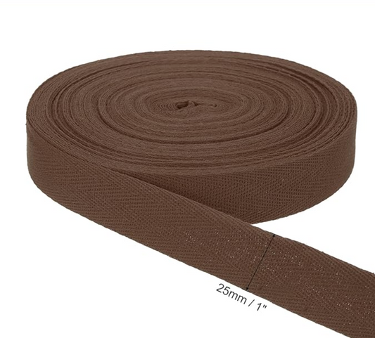 Cotton Twill Tape - chocolate 25mm
