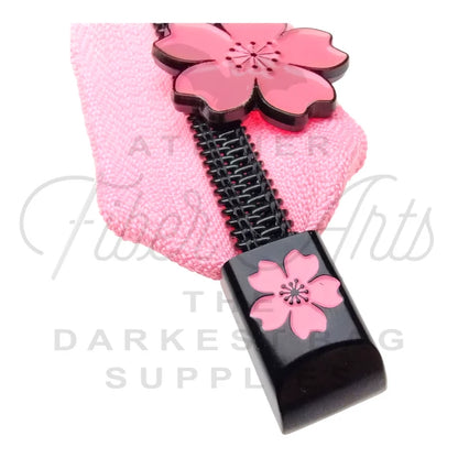 Atelier Metal Zipper Ends - Matte Black and Enamel Cherry Blossom