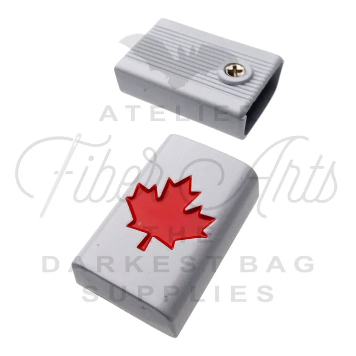 Atelier Metal Zipper Ends - Matte White and Red Enamel Maple Leaf