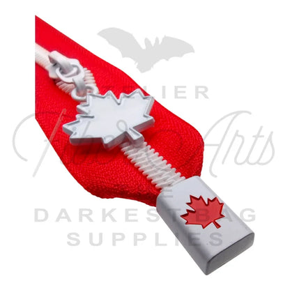 Atelier Metal Zipper Ends - Matte White and Red Enamel Maple Leaf