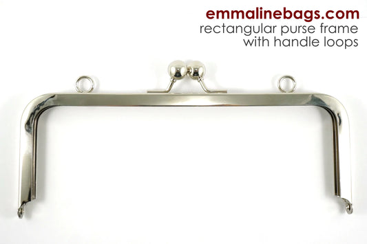 RECTANGULAR PURSE FRAME 8" WITH LOOPS - NICKEL